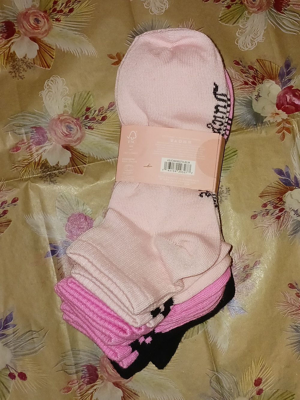 Juicy Couture Black & Pink Quarter Socks with Stripes & Logo Set of 8 Pairs